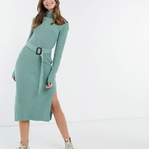 X billie faiers - robe en maille à col roulé et ceinture - cendré In The Style en coloris Vert