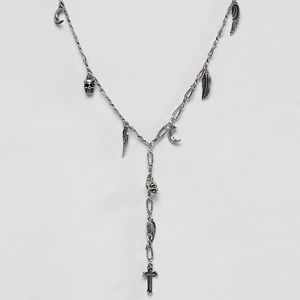 Reclaimed (vintage) Lariat - Halskette und Anhänger mit Kreuz- und Federdesign in Mettallic für Herren