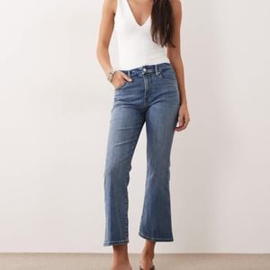 GOOD AMERICAN Blue Good Legs Cropped Mini Boot Jeans