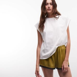 Reclaimed Vintage Green Satin Boxer Shorts With Lace Trim