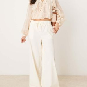 Pimkie Natural Drawstring Tie Waist Wide Leg Pants