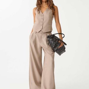 Stradivarius Natural Super Wide-Leg Adjustable Trousers