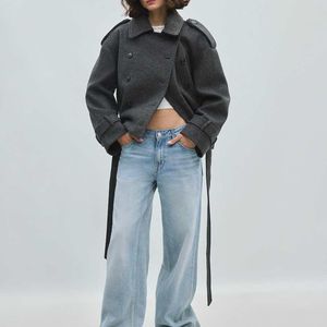Stradivarius Blue Cropped Trench Jacket