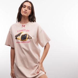 Daisy Street Pink I'm An Indoor Girl Cat Motif Pajama Night Dress