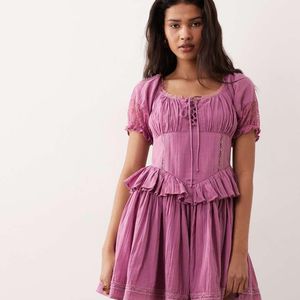 Miss Selfridge Pink Cheesecloth Lace Detail Milkmaid Dress
