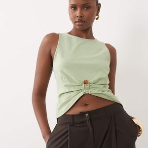 ASOS Green Ruched Trim Front Tank Top