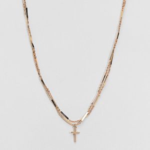 ASOS Metallic Asos Design Curve Multirow Necklace With Vintage Style Cross And Twist Chain In Gold