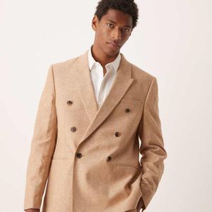 ASOS Natural Double Breasted Linen Blend Regular Suit Jacket for men