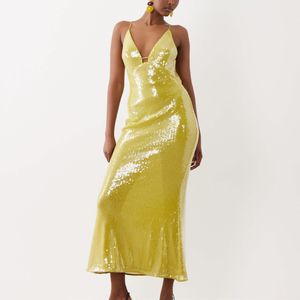 ASOS Metallic Glass Sequin High Apex Plunge Maxi Dress