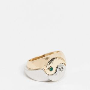 Reclaimed (vintage) Inspired - Ring Met Yin-yang Motief Van Gemengd Metaal in het Metallic voor heren