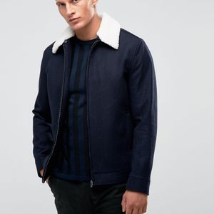 Blouson Harrington en laine avec col imitation peau French Connection pour homme en coloris Bleu