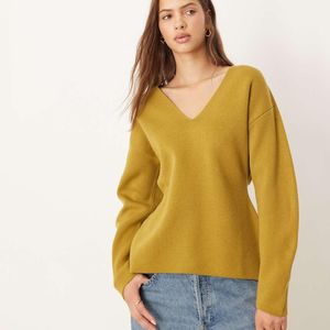 ASOS Yellow Extreme Low V Neck Waisted Top