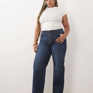 ASOS Blue Asos Design Curve Straight Wide Leg Jeans