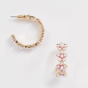 ASOS Metallic Floral Hoop Earrings With Pearl Detail