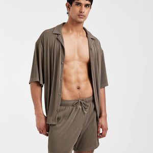 ASOS Natural Co-Ord Plisse Swim Shorts for men