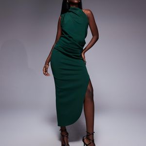 ASOS Green One Shoulder Midi Dress