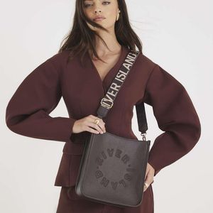 River Island Brown Ri Logo Messenger Bag