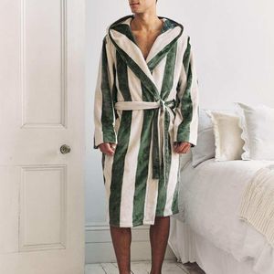 Chelsea Peers Natural Fleece Stripe Hooded Dressing Gown for men