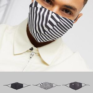 Confezione da 3 mascherine con laccetti regolabili e clip sul naso nere con stampa di ASOS in Nero da Uomo