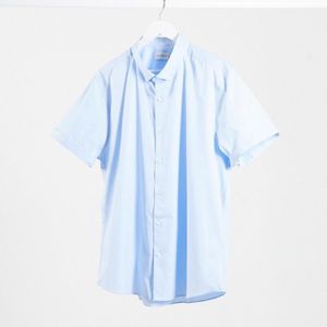 Big & Tall - Camicia a maniche corte elasticizzata blu di Topman da Uomo