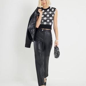 River Island Blue Check Shoulder Pad Embellished Top