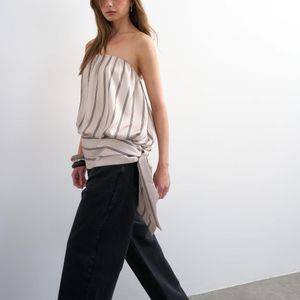 TOPSHOP White Bandeau Bubble Stripe Top