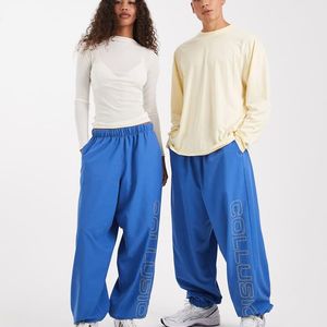 Collusion Blue Baggy Nylon Oversized Joggers