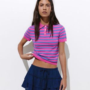 Pull&Bear Purple Striped Knit Polo Shirt