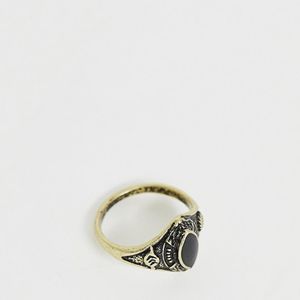 ASOS – Ring für den kleinen Finger, poliert goldfarbig mit Schmuckstein in Mettallic für Herren