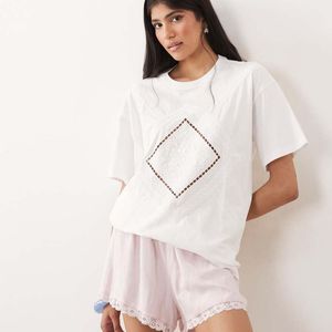 Miss Selfridge White Embroidered Heritage Oversized Tee
