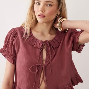Miss Selfridge Red Beach Tie Front Short Sleeve Frill Cover Up Co-ord