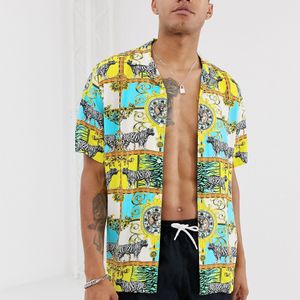 ASOS Ruimvallend Overhemd Met Luipaard Barokprint in het Geel voor heren