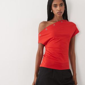 ASOS Red Polyamide Eyelet Detail Off The Shoulder Top
