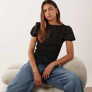 ASOS Blue Shirred Short Sleeve Top