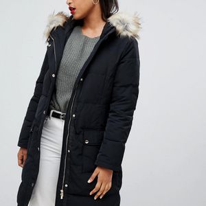 Vila Black Down Padded Jacket With Faux Fur