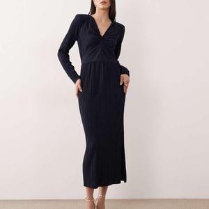 Y.A.S Blue Long Sleeve Twist Front Plisse Maxi Dress