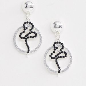 ASOS Metallic Drop Earrings With Open Circle And Snake Design With Crystals