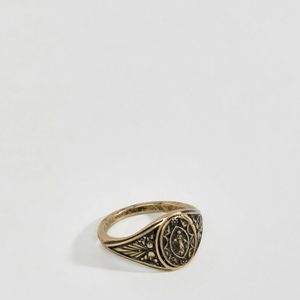Reclaimed (vintage) – Inspired – Ring für den kleinen Finger mit Medaillon-Design in Mettallic für Herren