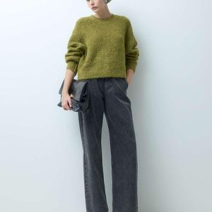 Pieces Green Boucle Knitted Jumper With Wool