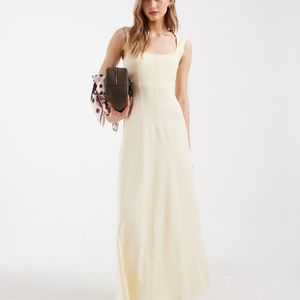 ASOS Natural Square Neck Seam Detailing Midi Dress