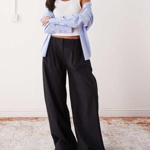 Weekday Black Super Wide Leg Pleated Trousers