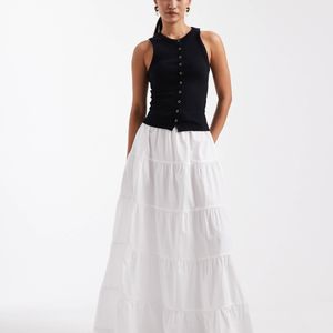 Threadbare White Poplin Tiered Maxi Skirt