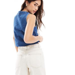 ASOS White Dad Denim Short With Cinch Back