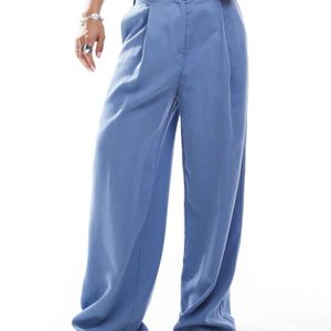 ASOS Blue Lyocell Wide Leg Dad Trouser