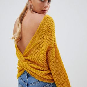 Missguided Yellow Twist Back Sweater