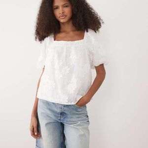 New Look White Daisy Square Neck Blouse