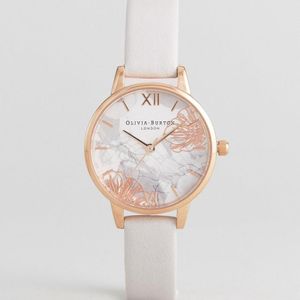 Olivia Burton Ob16vm12 - Middelgroot Horloge Met Leren Band En Abstracte Bloemenprint in het Roze