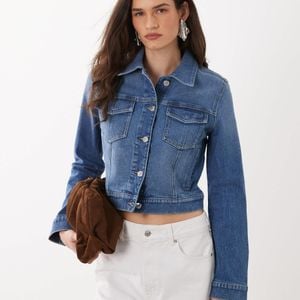 Mango Blue Cotton Rich Classic Denim Jacket