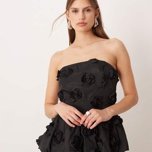 Y.A.S Black 3d Floral Applique Bandeau Top