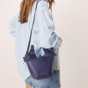 Polo Ralph Lauren Blue Play Pebble 100% Leather Small Tote & Crossbody Bag